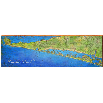 Carolina Beach, North Carolina Map Wooden Sign | Wall Art Print on Real Wood 