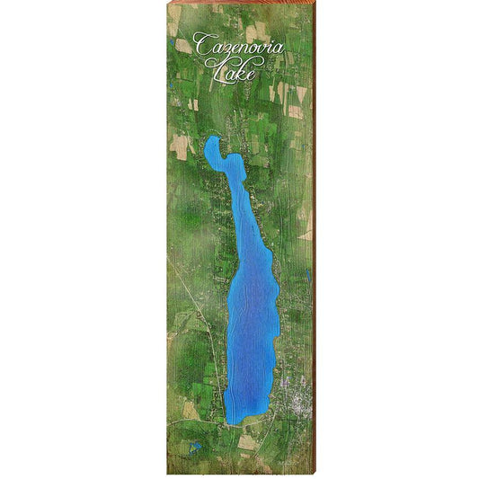 Cazenovia Lake, New York Map Wooden Sign | Wall Art Print on Real Wood 