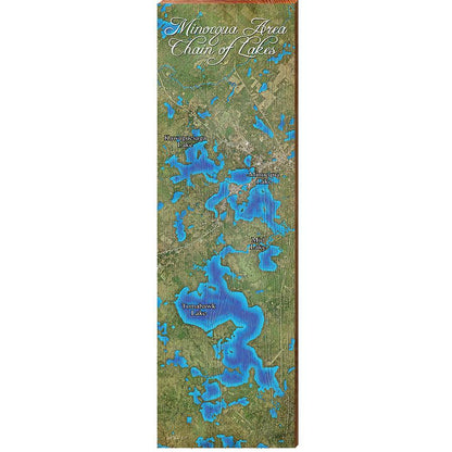 Minocque Area Chain of Lakes, Wisconsin Map | Wall Art Print on Real Wood