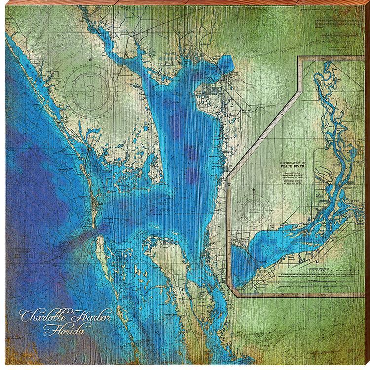 Charlotte Harbor, Florida Map Wooden Sign | Wall Art Print on Real Wood