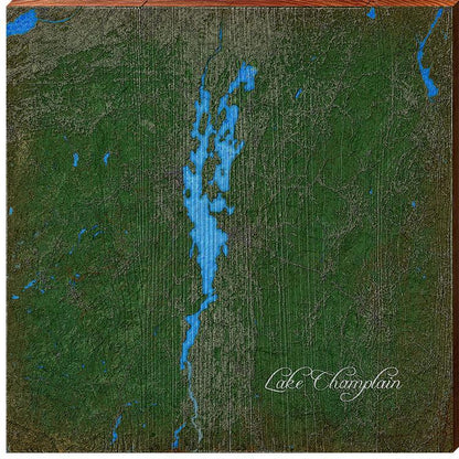 Lake Champlain, Vermont, New York Map | Wall Art Print on Real Wood