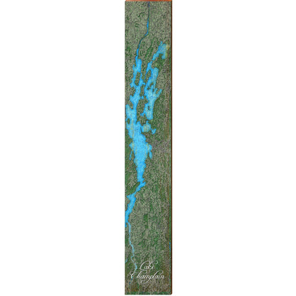 Lake Champlain, Vermont, New York Satellite Map Wall Art | Wall Art Print on Real Wood