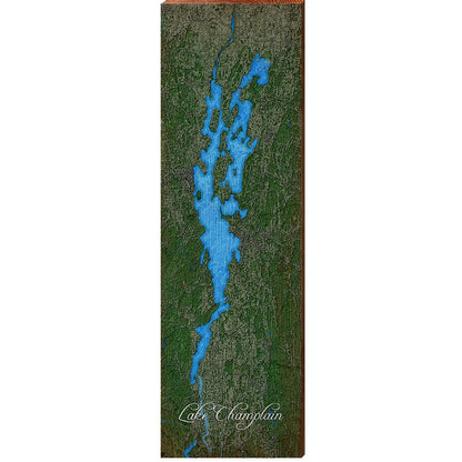 Lake Champlain Map Home Decor Art Print on Real Wood