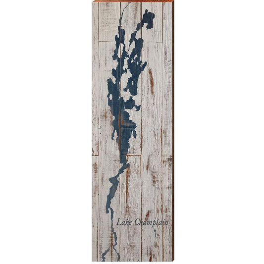 Lake Champlain Shabby Map Home Decor Art Print on Real Wood