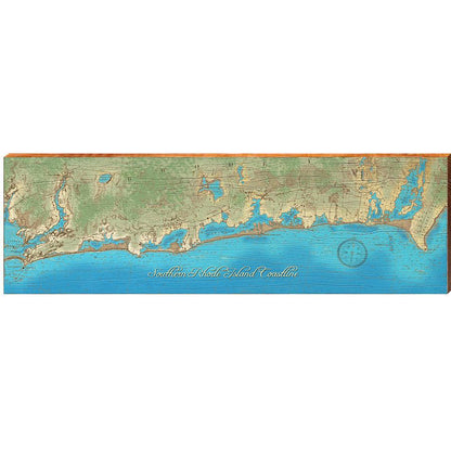 Southern Rhode Island Coastline Map Home Decor Art Print on Real Wood