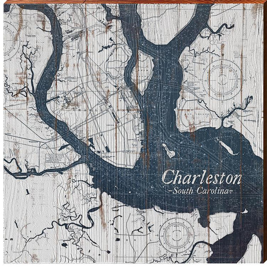 Charleston, South Carolina Map Wooden Sign | Wall Art Print on Real Wood