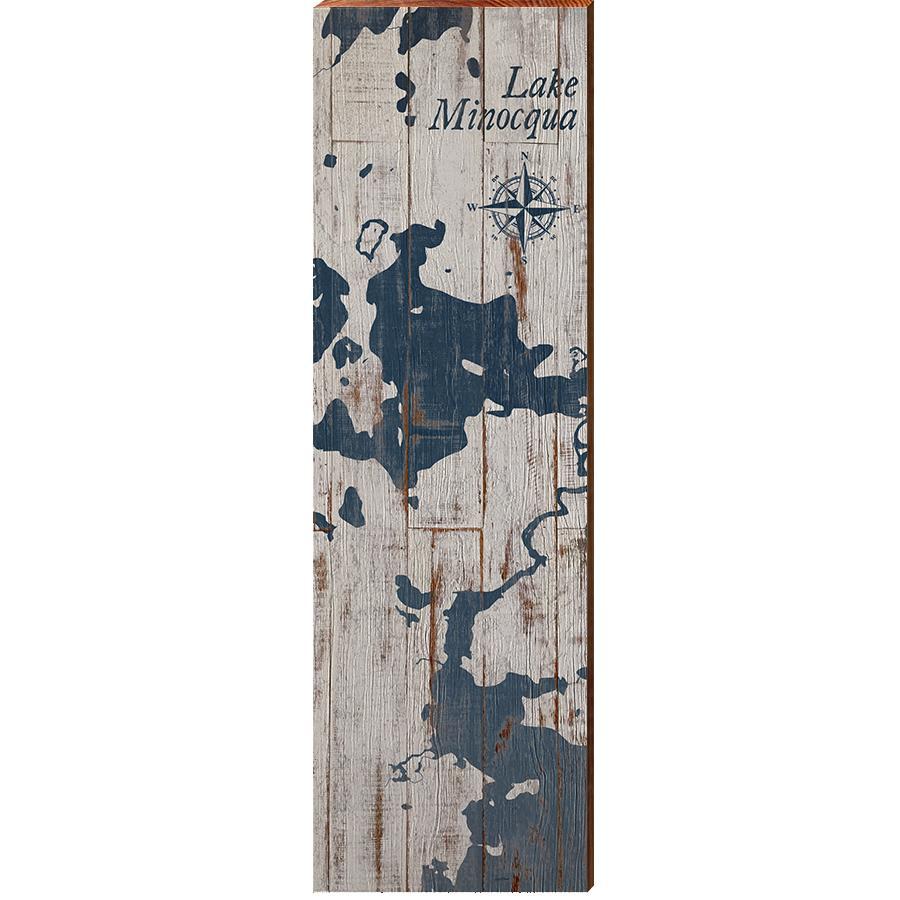 Lake Minocqua Shabby Map Home Decor Art Print on Real Wood