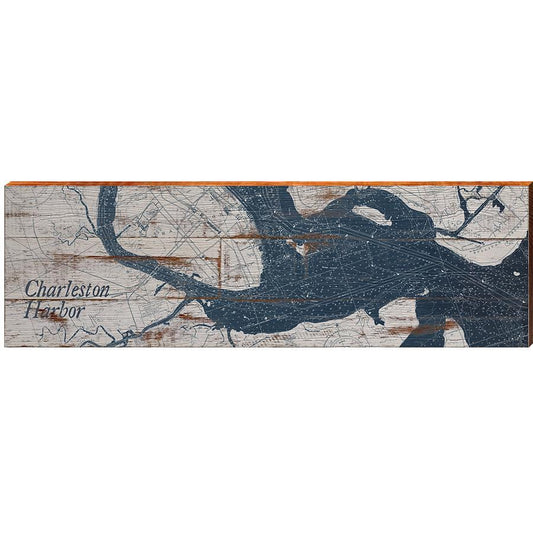 Charleston Harbor, South Carolina Map Wooden Sign | Wall Art Print on Real Wood 