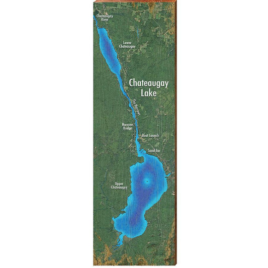 Chateaugay Lake, New York Map | Wall Art Print on Real Wood