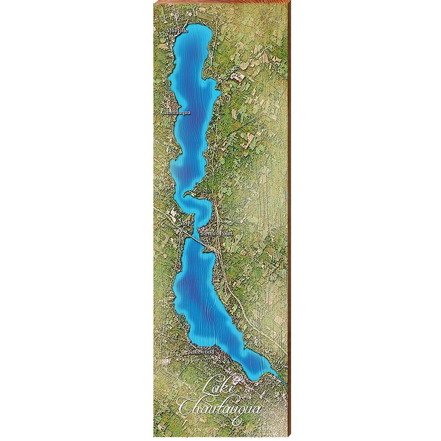 Lake Chautauqua Map Home Decor Art Print on Real Wood