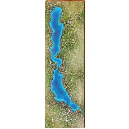 Lake Chautauqua Map Home Decor Art Print on Real Wood