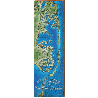 Pleasant Bay & Chatham Harbor, Massachusetts Map Wooden Sign | Wall Art Print on Real Wood