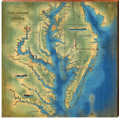 Chesapeake Bay Nautical Map Wooden Sign | Wall Art Print on Real Wood