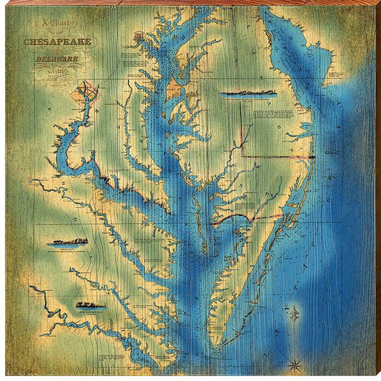 Chesapeake Bay Nautical Map Wooden Sign | Wall Art Print on Real Wood