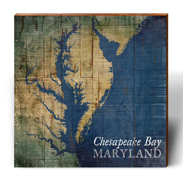 Chesapeake Bay, Maryland Map Wooden Sign | Wall Art Print on Real Wood