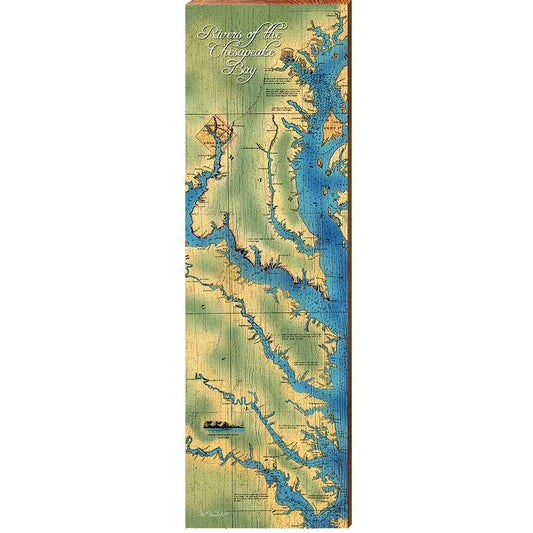 Rivers of the Chesapeake Bay Topographical Map Wall Art | Wall Art Print on Real Wood