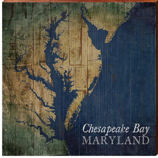 Chesapeake Bay, Maryland Map Wooden Sign | Wall Art Print on Real Wood