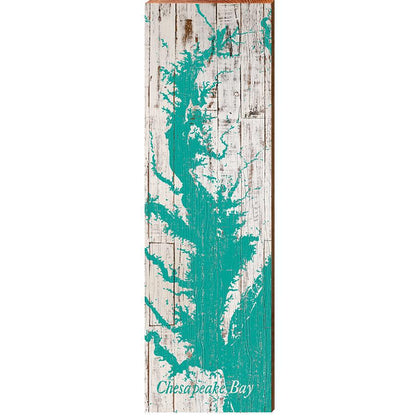 The Chesapeake Bay Teal & White Shabby Map Wall Art | Wall Art Print on Real Wood