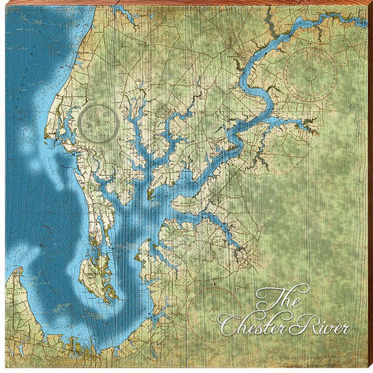 Chester River, Maryland Topographical Map Wall Art | Wall Art Print on Real Wood