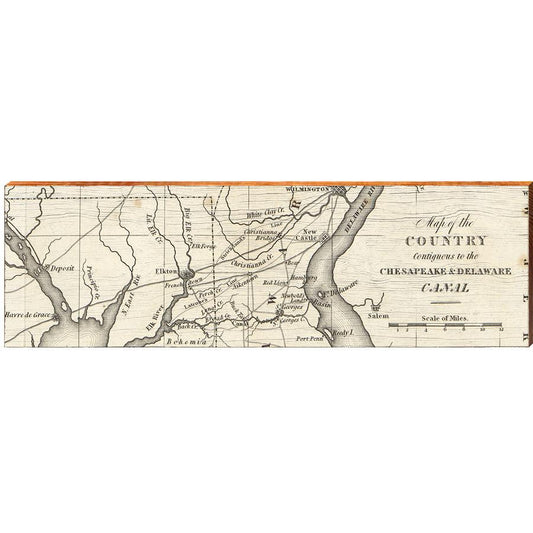 Chesapeake & Delaware Canal Map | Wall Art Print on Real Wood