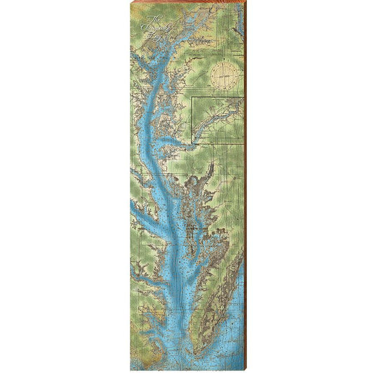 Chesapeake Bay Map | Wall Art Print on Real Wood