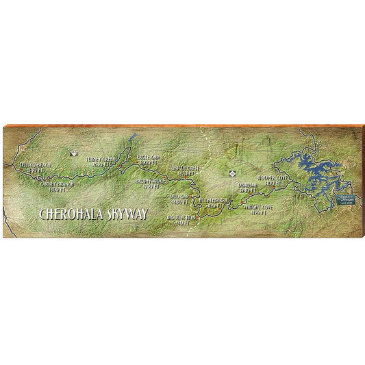 Cherohala Skyway, North Carolina Map Wooden Sign | Wall Art Print on Real Wood 