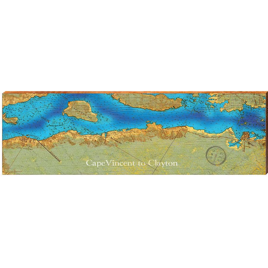 Cape Vincent to Clayton, New York Map Wooden Sign | Wall Art Print on Real Wood 