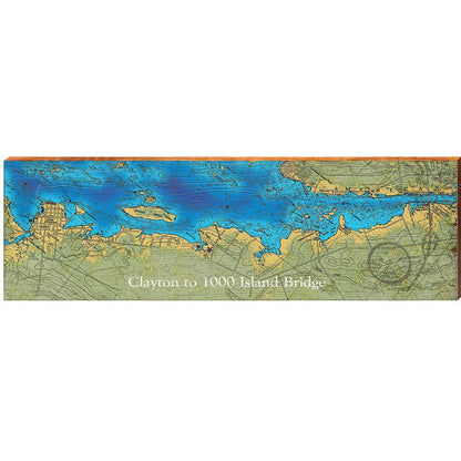 Clayton to 1000 Island Bridge Map Wooden Sign | Wall Art Print on Real Wood 