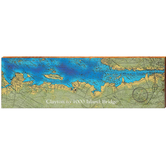 Clayton to 1000 Island Bridge Map Wooden Sign | Wall Art Print on Real Wood 