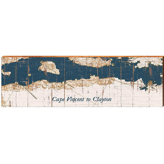 Cape Vincent to Clayton, New York Map Wooden Sign | Wall Art Print on Real Wood 