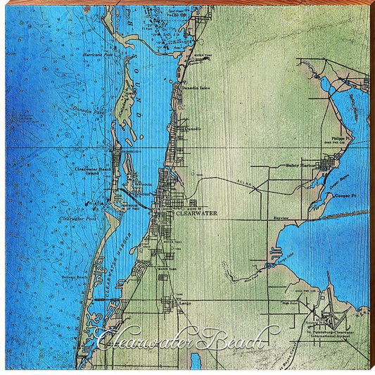 Clearwater Beach, Florida Map | Wall Art Print on Real Wood