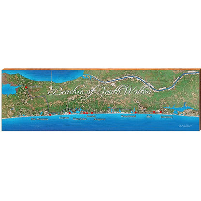 Beaches of South Walton, Florida Map | Wall Art Print on Real Wood