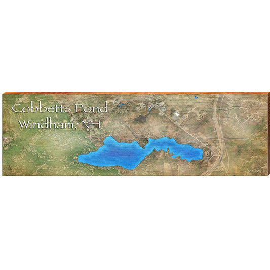 Cobbett's Pond, Windham, New Hampshire Map Wooden Sign | Wall Art Print on Real Wood 