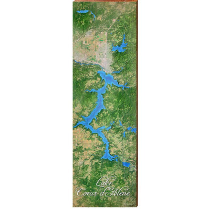 Lake Coeur d'Alene, Idaho Map Wooden Sign | Wall Art Print on Real Wood