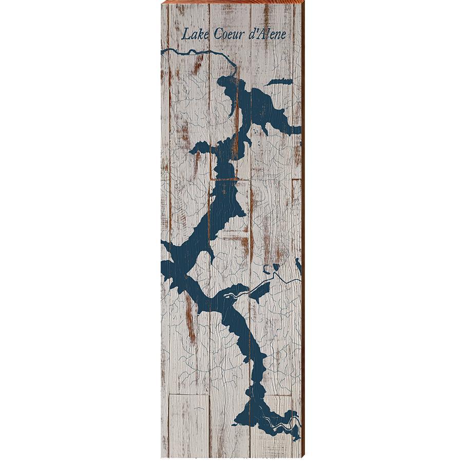 Lake Coeur d'Alene Map | Idaho | Wall Art Print on Real Wood