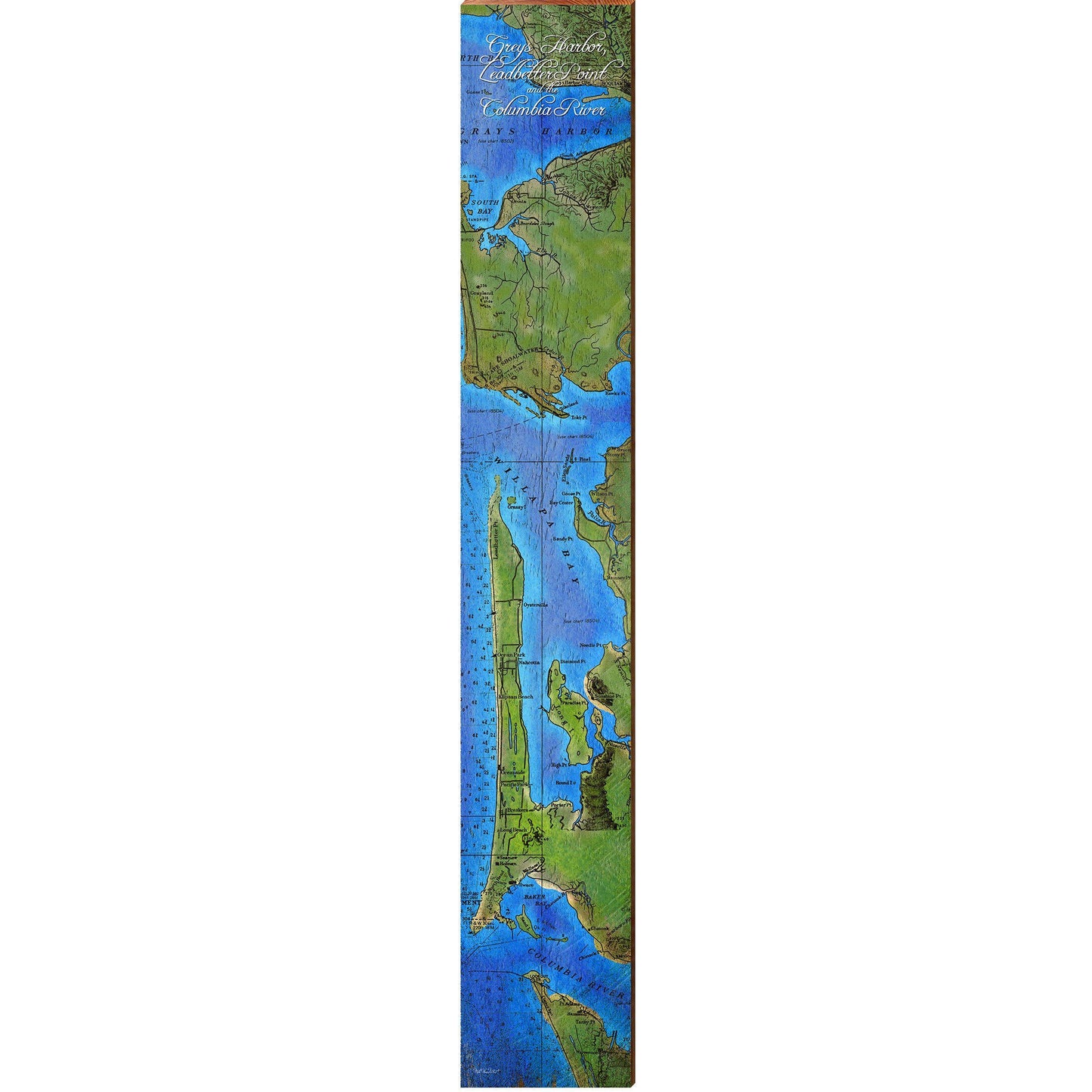 Greys Harbor, Leadbetter Point, Columbia River Map Home Decor Art Print on Real Wood