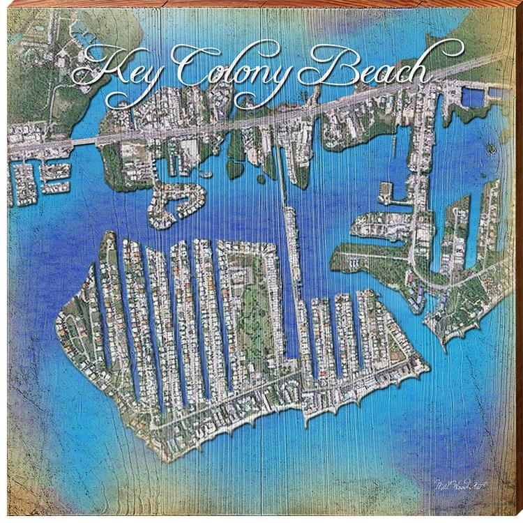Key Colony Beach, Florida Satellite Styled Map Wall Art | Wall Art Print on Real Wood