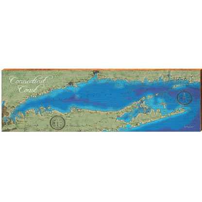 Connecticut Coastline Topographical Styled Map Wall Art | Wall Art Print on Real Wood