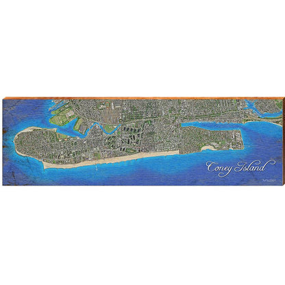 Coney Island, New York Map Wooden Sign | Wall Art Print on Real Wood 