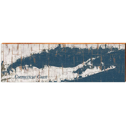 Connecticut Coastline Map Wooden Sign | Wall Art Print on Real Wood