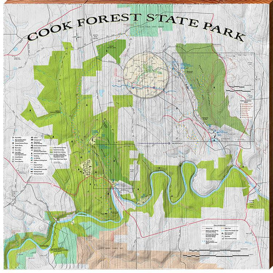 Cook Forest State Park, Pennsylvania Map Wooden Sign | Wall Art Print on Real Wood