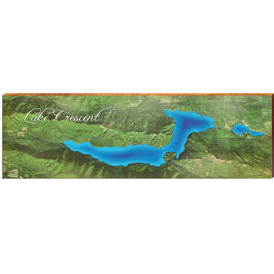 Lake Crescent Map Home Decor Art Print on Real Wood