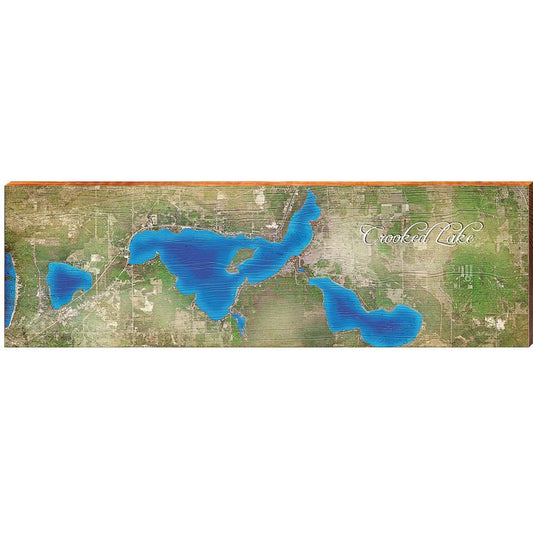 Crooked Lake, Michigan Satellite Styled Map Wall Art | Wall Art Print on Real Wood