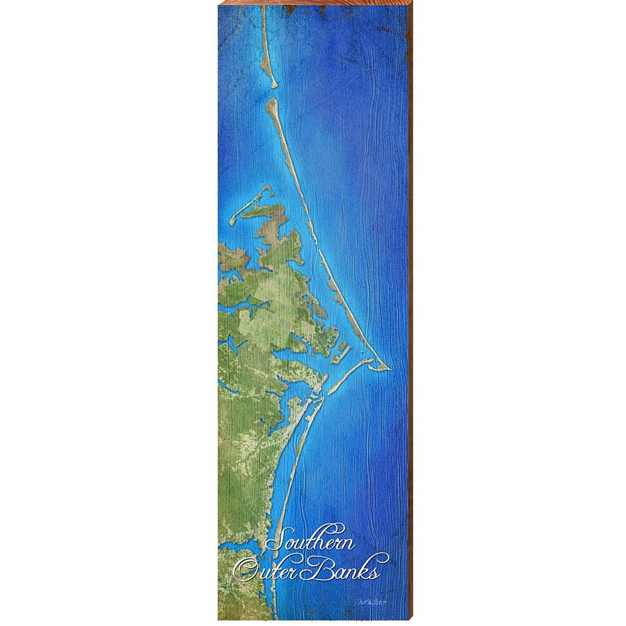 Southern Outer Banks Map Home Decor Art Print on Real Wood