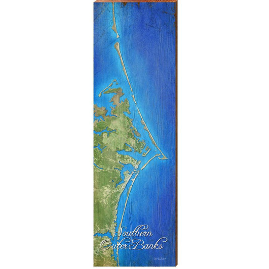 Southern Outer Banks Map Home Decor Art Print on Real Wood