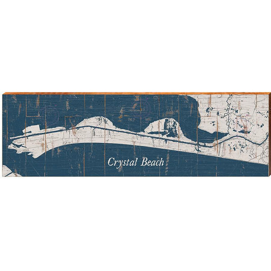 Crystal Beach, Texas Navy & White Shabby Map Wall Art | Wall Art Print on Real Wood