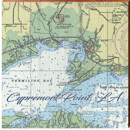 Cypremort Point, Louisiana Nautical Map Wall Art | Wall Art Print on Real Wood