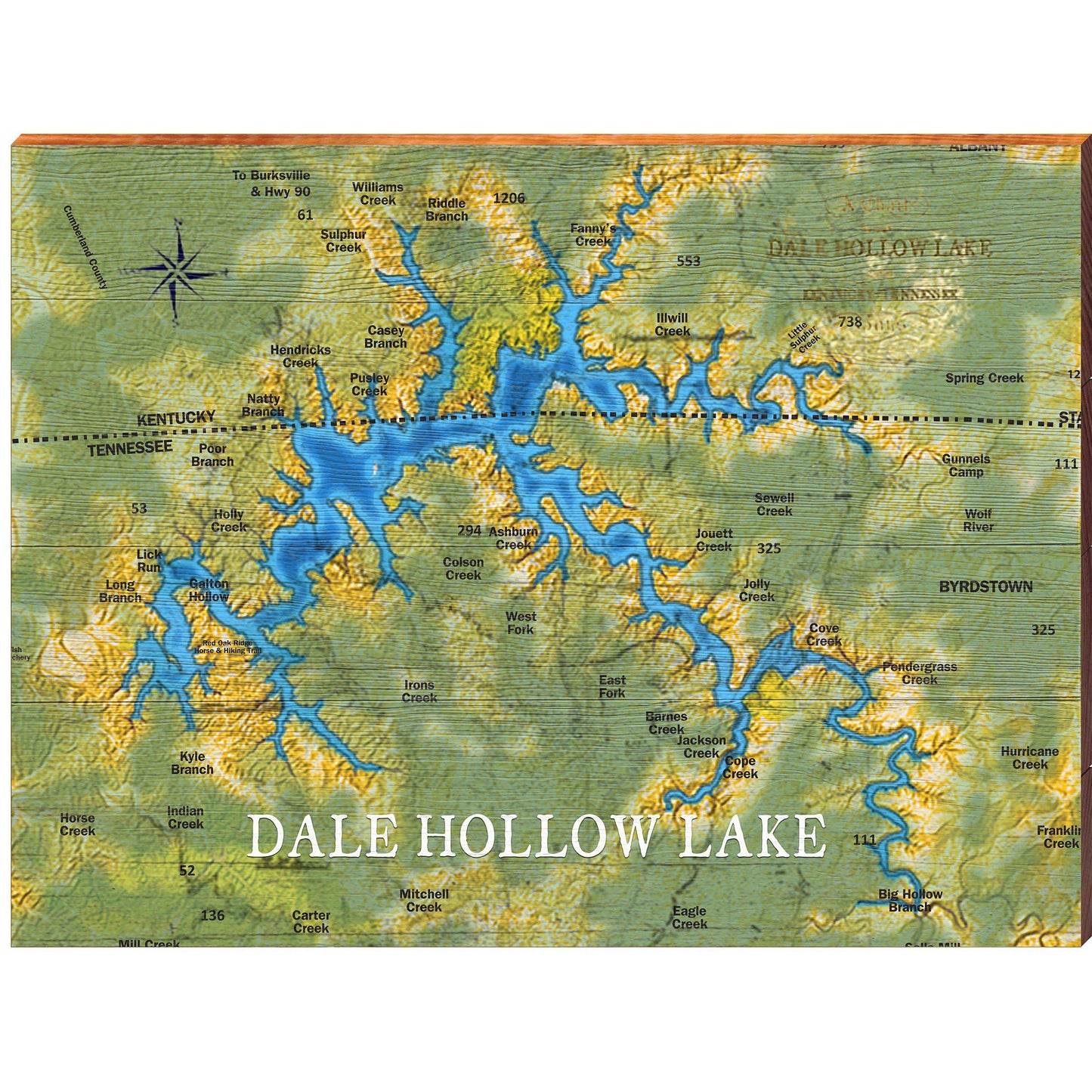 Dale Hollow Lake Map Sign | Wall Art Print on Real Wood
