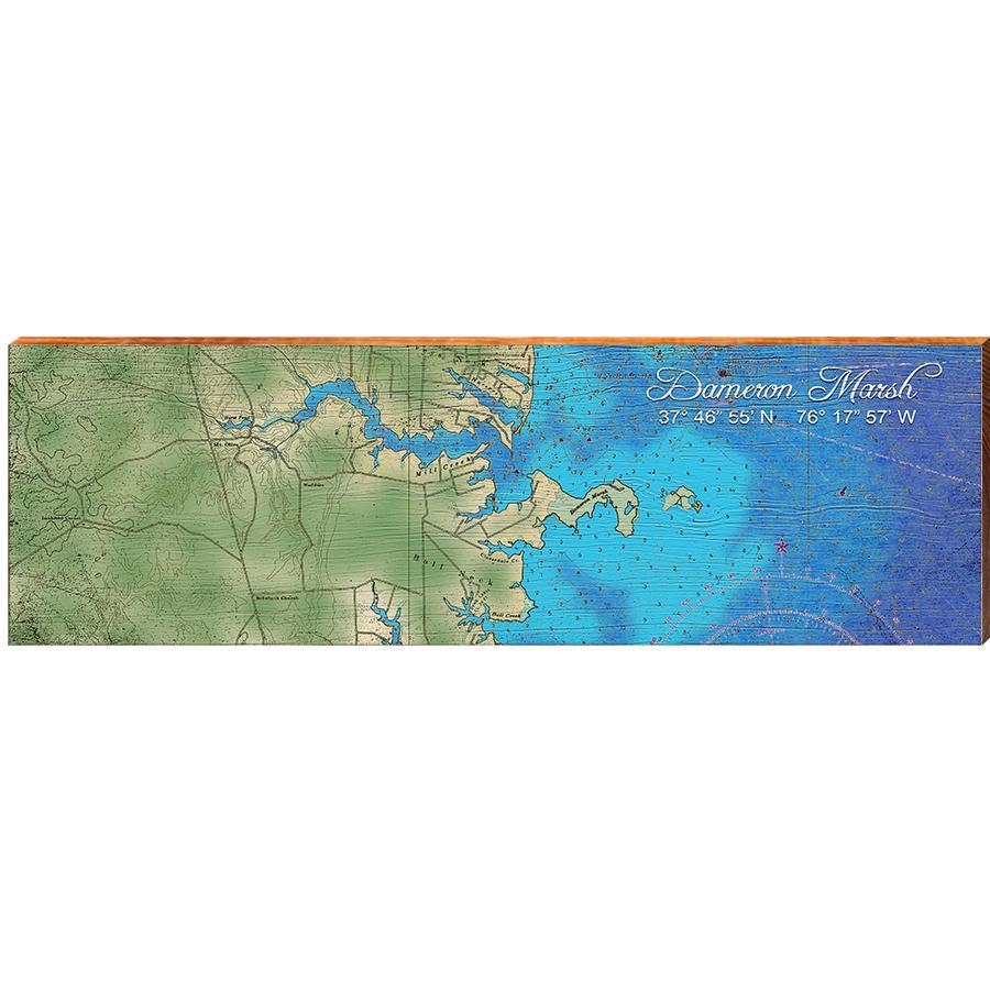 Dameron Marsh, Virginia Topographical Map Wall Art | Wall Art Print on Real Wood