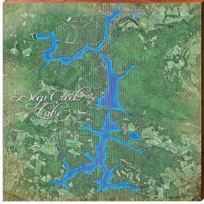 Deep Creek Lake, Maryland Satellite Styled Map Wall Art | Wall Art Print on Real Wood